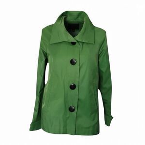 Gallery Petite Rain Trench Coat Size Small Petite Green Cotton Blend Button Up